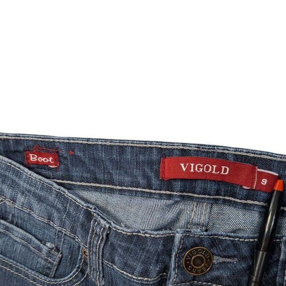 Vigoss Boot Cut Jeans Juniors Size 9 Blue Denim Rhinestone Pockets - Picture 11 of 16